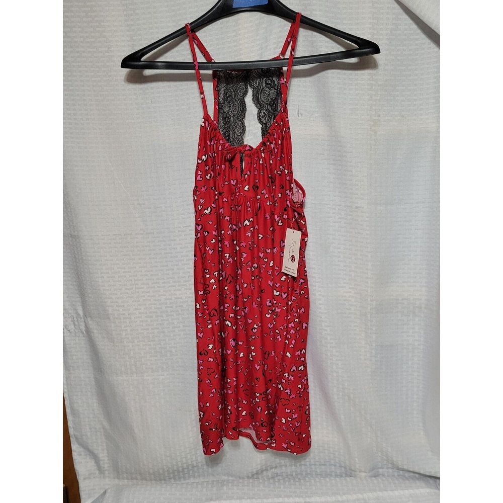 Secret Treasures Red Heart Print Lace‎ Racerback Chemise Nightgown NWT